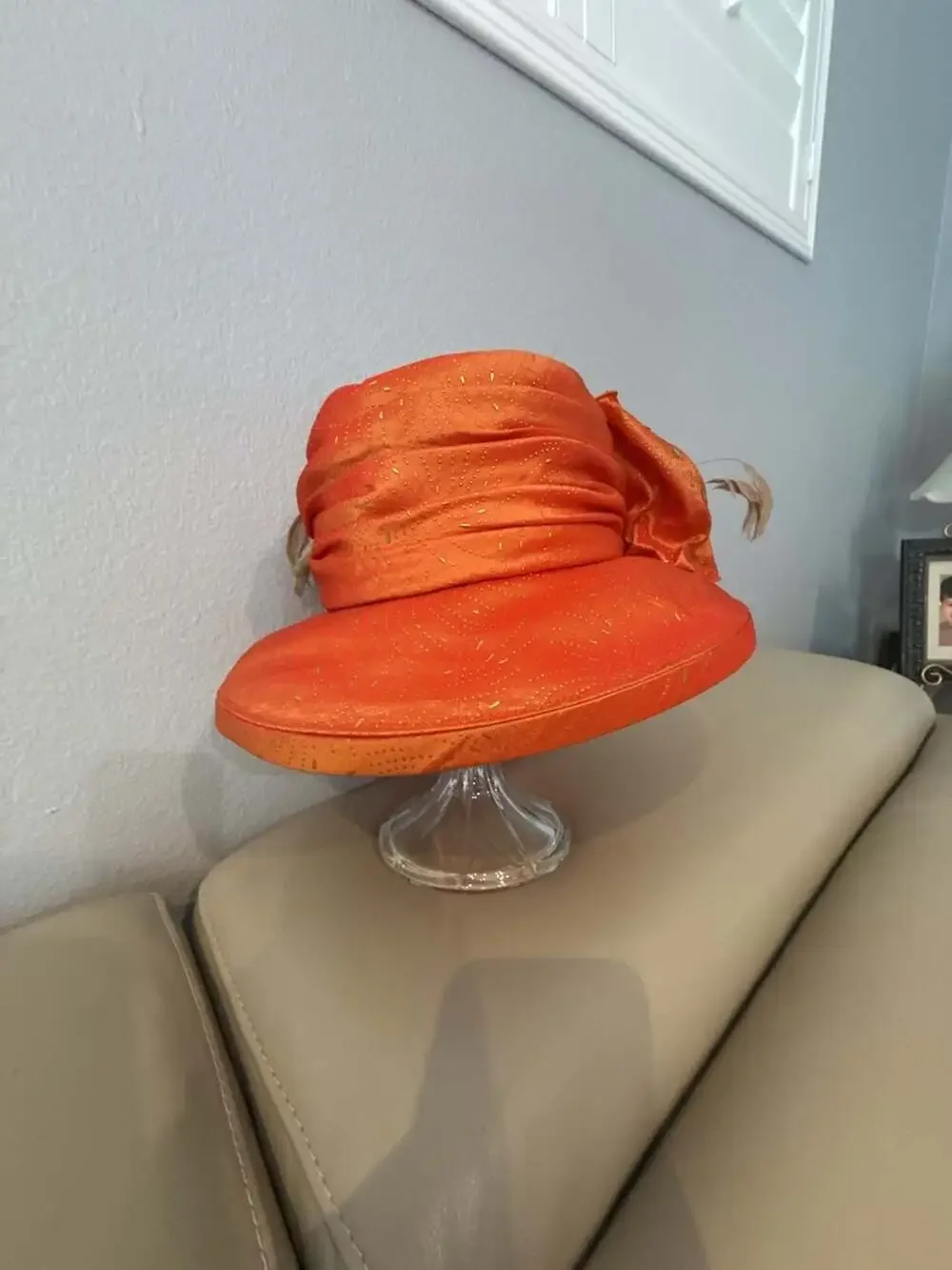 Whittall & Shon Orange Beaded Feather Church Hat